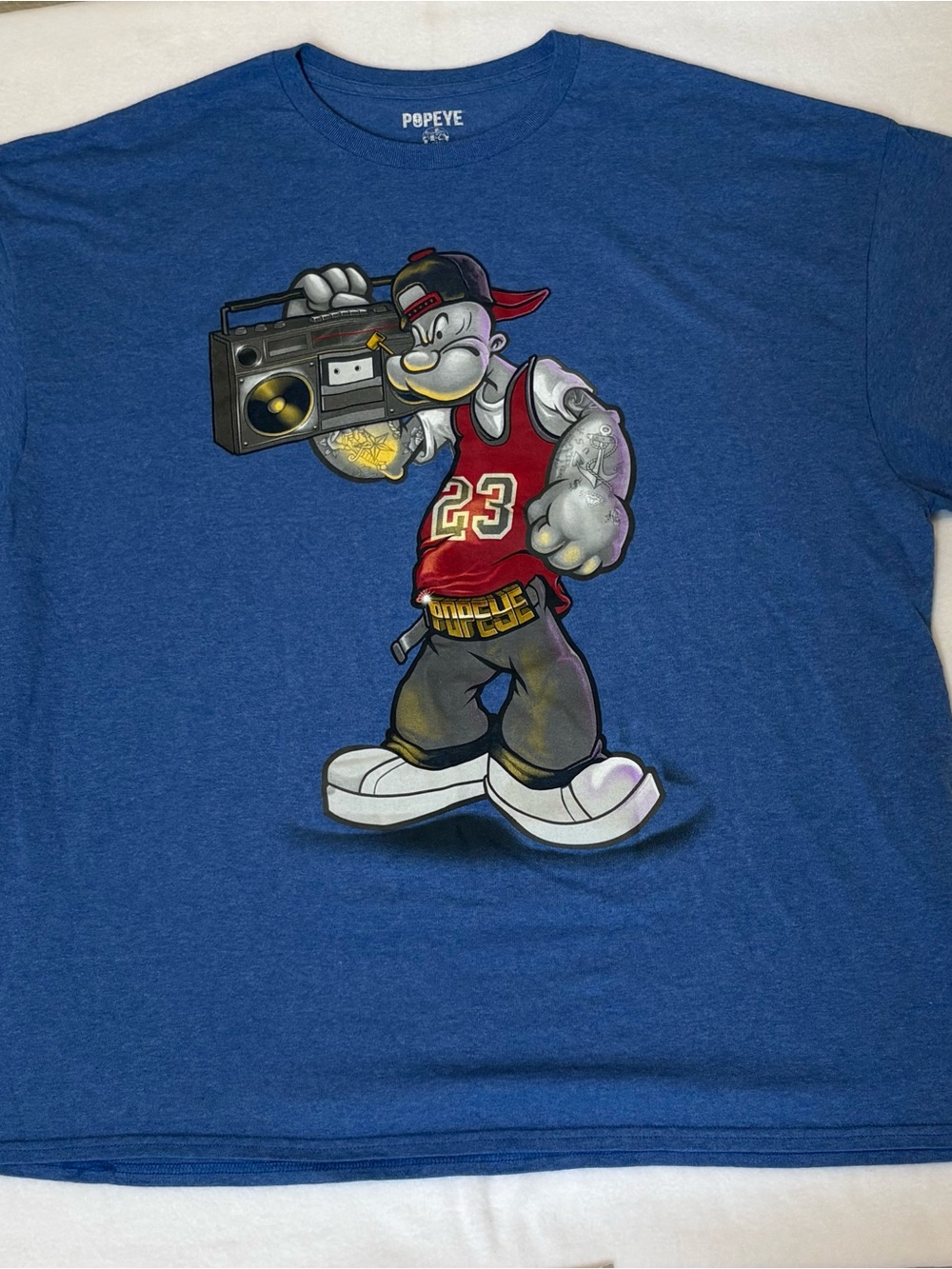 Men's Blue Popeye Michael Jordan Boombox T-Shirt -sz XXL 2XL